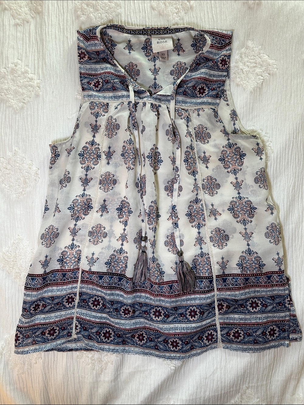 Knox Rose White Boho print Sleeveless Top